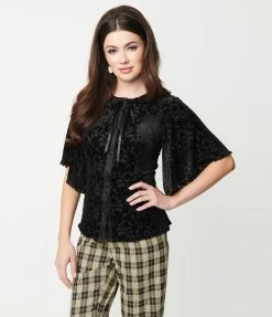 Silver Stop Inc. (Voodoo Vixen) Voodoo Vixen Black Flocked Velvet Rowena Blouse Clothing