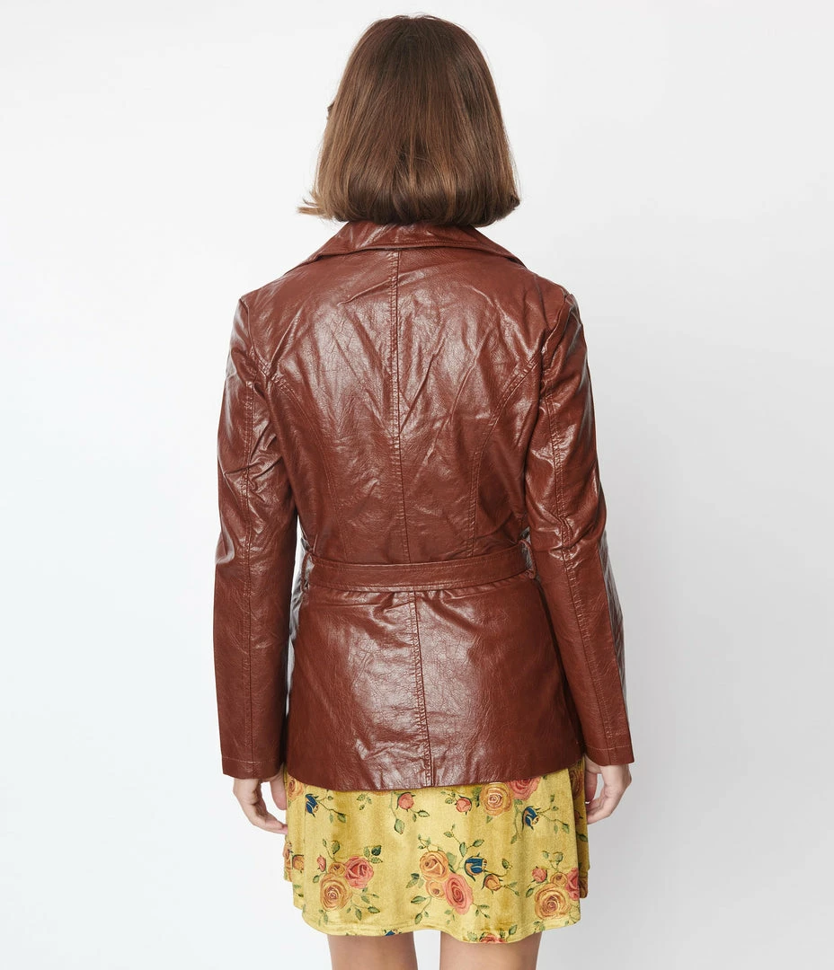Molly Bracken Clothing Brown Leatherette Wrap Coat