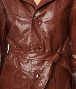 Molly Bracken Clothing Brown Leatherette Wrap Coat