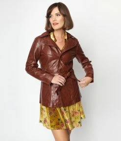 Molly Bracken Clothing Brown Leatherette Wrap Coat