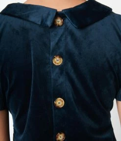 Molly Bracken Clothing Navy Velvet Collared Shift Dress