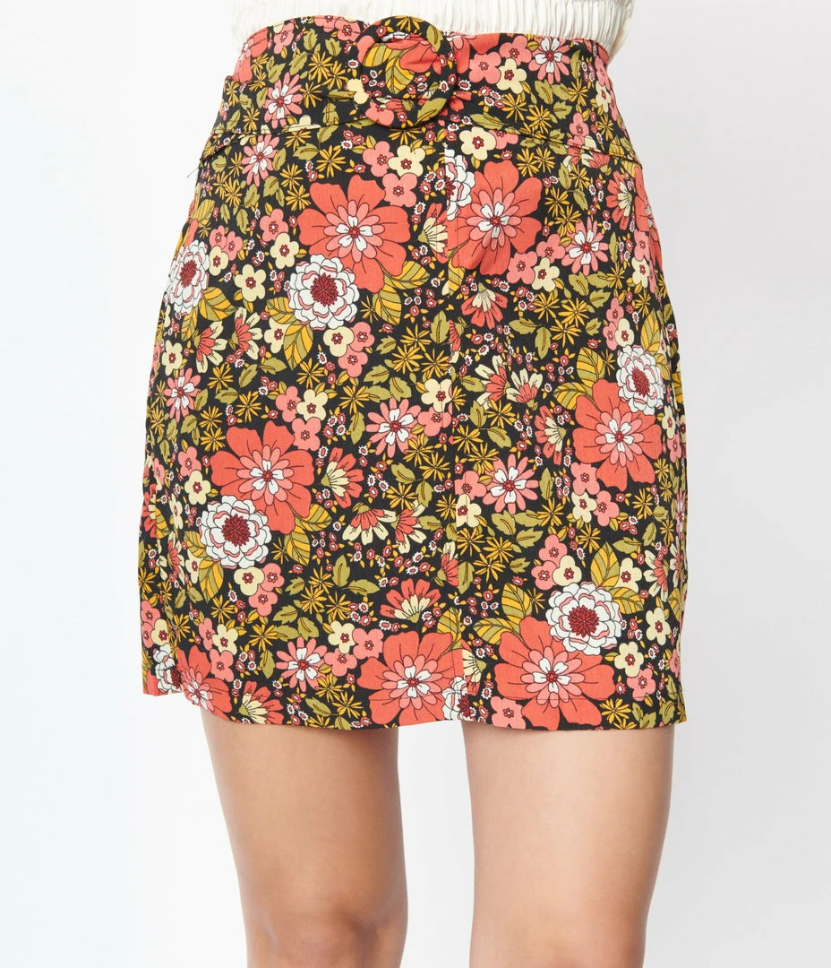 Molly Bracken Retro Red & Green Floral Mini Skirt