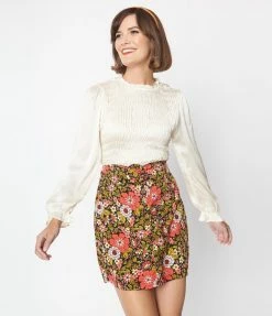 Molly Bracken Retro Red & Green Floral Mini Skirt