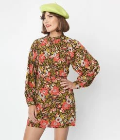 Molly Bracken Retro Red & Green Floral Mini Skirt