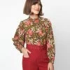 Molly Bracken Retro Red & Green Floral Ruffled Blouse New Arrivals!