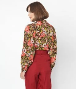 Molly Bracken Retro Red & Green Floral Ruffled Blouse New Arrivals!