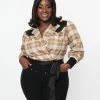 Unique Vintage Plus Size Brown Sparkle Plaid Western Wrap Crop Top Clothing