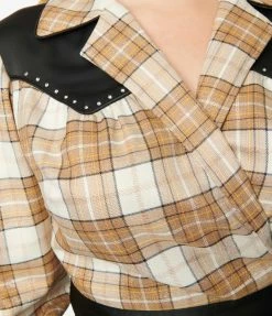 Unique Vintage Brown Sparkle Plaid Western Wrap Crop Top Clothing