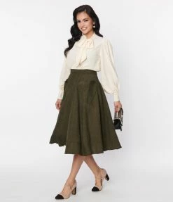 Molly Bracken Olive Heart Pocket Swing Skirt