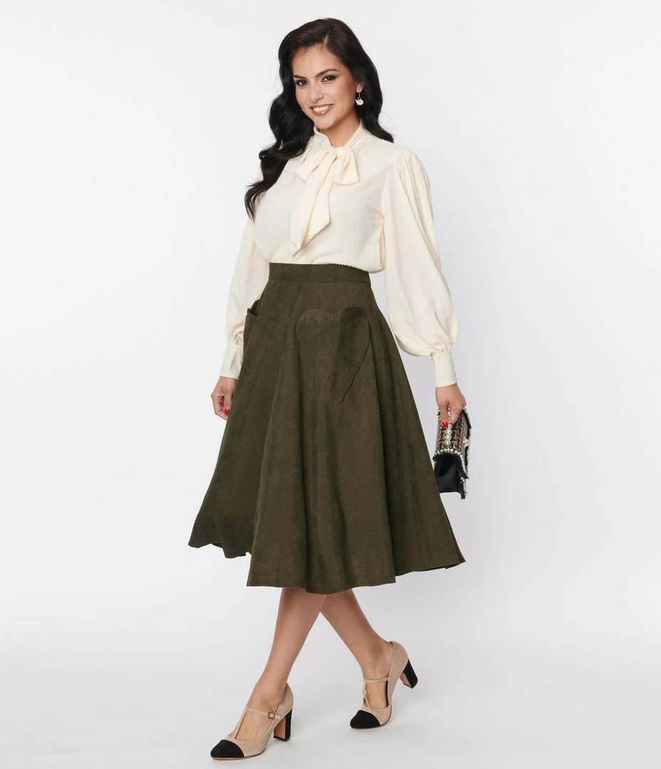 Molly Bracken Olive Heart Pocket Swing Skirt