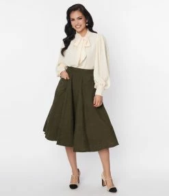 Molly Bracken Olive Heart Pocket Swing Skirt