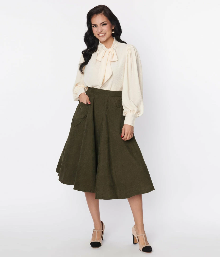 Molly Bracken Olive Heart Pocket Swing Skirt