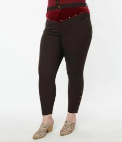 Clothing Unique Vintage Plus Size Brown Denim & Red Yoke Skinny Jeans