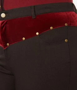 Clothing Unique Vintage Plus Size Brown Denim & Red Yoke Skinny Jeans