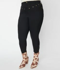 Unique Vintage Plus Size Black Studded Skinny Jeans Clothing