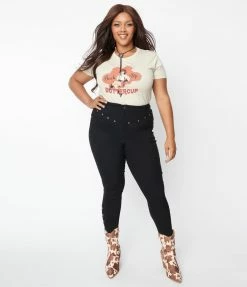 Unique Vintage Plus Size Black Studded Skinny Jeans Clothing