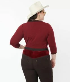 Unique Vintage Plus Size Burgundy & Horse Embroidered Bookworm Cardigan Clothing