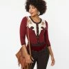 Unique Vintage Burgundy & Horse Embroidered Bookworm Cardigan