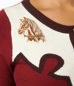 Unique Vintage Burgundy & Horse Embroidered Bookworm Cardigan