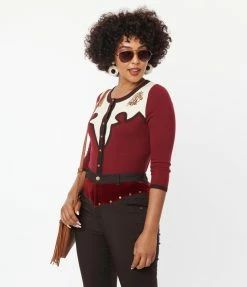 Unique Vintage Burgundy & Horse Embroidered Bookworm Cardigan