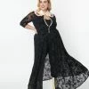 New Arrivals! Unique Vintage Plus Size Black Floral Mesh Western Duster