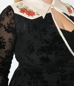 New Arrivals! Unique Vintage Plus Size Black Floral Mesh Western Duster