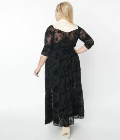 New Arrivals! Unique Vintage Plus Size Black Floral Mesh Western Duster