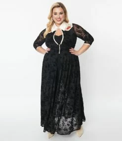 New Arrivals! Unique Vintage Plus Size Black Floral Mesh Western Duster
