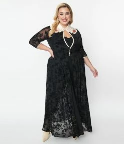New Arrivals! Unique Vintage Plus Size Black Floral Mesh Western Duster