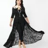 New Arrivals! Unique Vintage Black Floral Mesh Western Duster