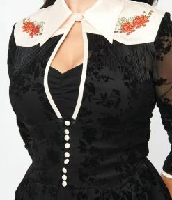 New Arrivals! Unique Vintage Black Floral Mesh Western Duster