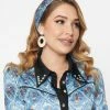 Hair Accessories Unique Vintage Blue Western Pin-Up Print Hair Scarf