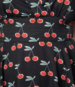 Clothing Unique Vintage Plus Size Black & Cherry Print Swing Dress