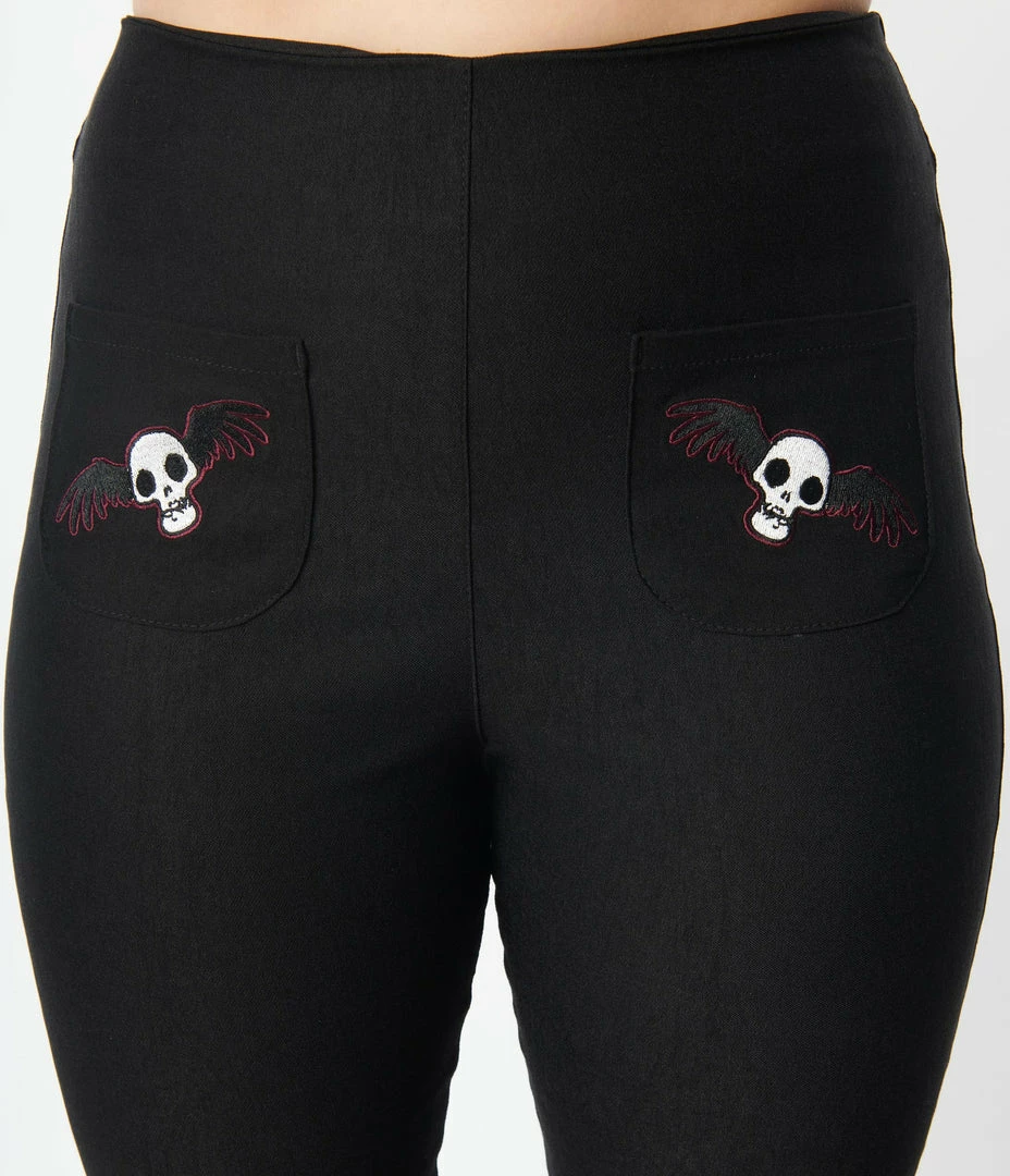 Corpse Bride X Unique Vintage Black & Flying Skull Rachelle Capri Pants Fan Flair