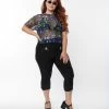 Corpse Bride X Unique Vintage Plus Size Black & Flying Skull Rachelle Capri Pants Fan Flair