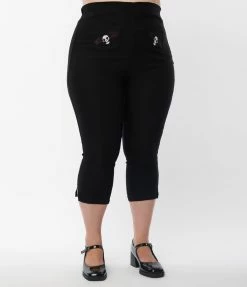Corpse Bride X Unique Vintage Plus Size Black & Flying Skull Rachelle Capri Pants Fan Flair