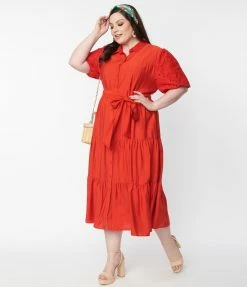 Flying Tomato Sale Plus Size Red Tiered Midi Dress