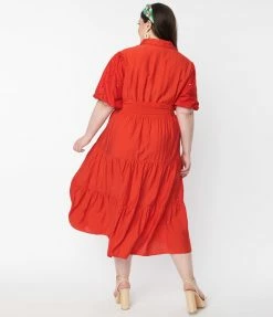 Flying Tomato Sale Plus Size Red Tiered Midi Dress