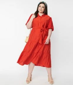 Flying Tomato Sale Plus Size Red Tiered Midi Dress