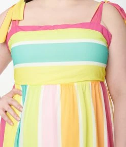 Flying Tomato Plus Size Rainbow Striped Tiered Maxi Dress
