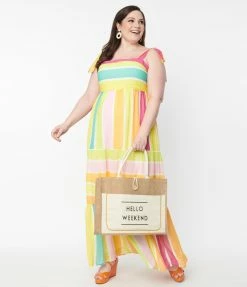 Flying Tomato Plus Size Rainbow Striped Tiered Maxi Dress