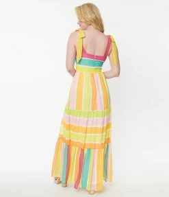 Flying Tomato Sale Rainbow Striped Tiered Maxi Dress