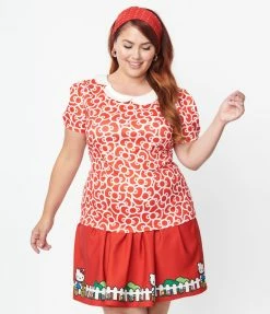Hello Kitty X Smak Parlour Plus Size Red & White All Over Bows Top