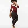 Unique Vintage Brown Denim & Red Yoke Skinny Jeans Clothing