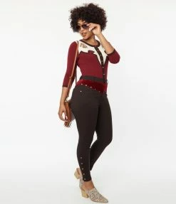 Unique Vintage Brown Denim & Red Yoke Skinny Jeans Clothing