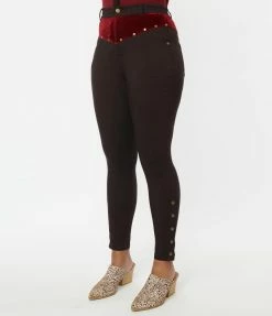 Unique Vintage Brown Denim & Red Yoke Skinny Jeans Clothing