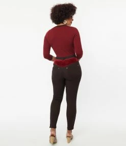 Unique Vintage Brown Denim & Red Yoke Skinny Jeans Clothing