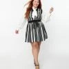 Beetlejuice X Unique Vintage Plus Size Black & White Striped Flare Skirt