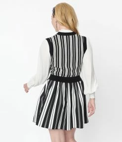 Beetlejuice X Unique Vintage Black & White Striped Flare Skirt