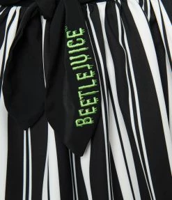 Beetlejuice X Unique Vintage Black & White Striped Flare Skirt
